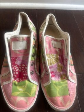 Vintage Coach Pink & Green Patchwork Slip-On Sneakers